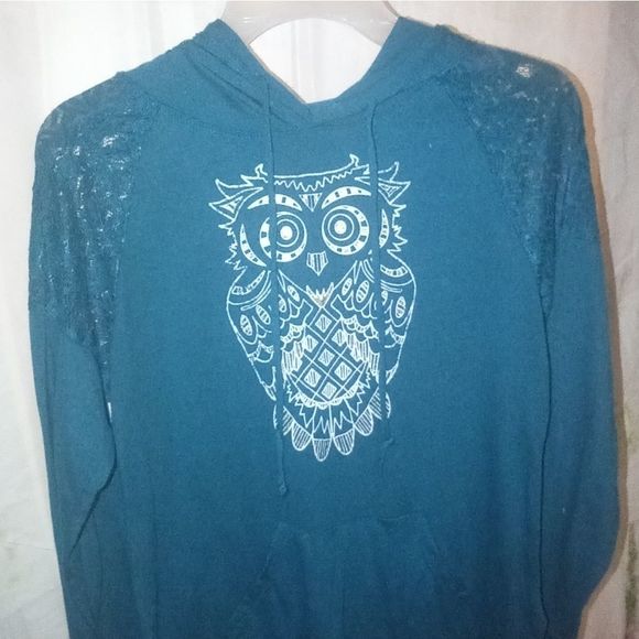 Ladies Long Sleeve Metallic Owl Hooded Top - Picture 5 of 8